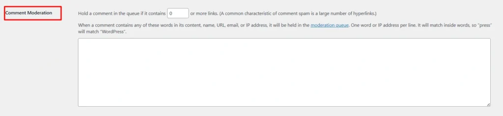 wordpress comment moderate setting